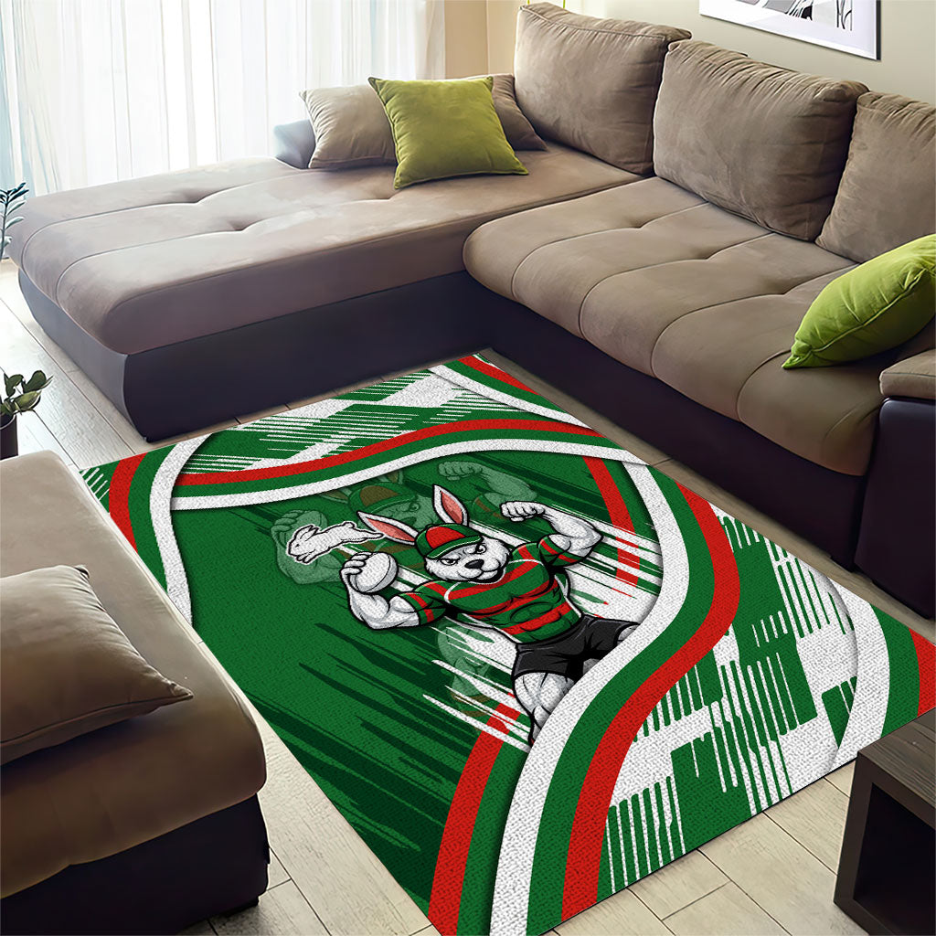 Rabbitohs Rugby Mascot Area Rug Fierce Athlete Graphic in Sports Style