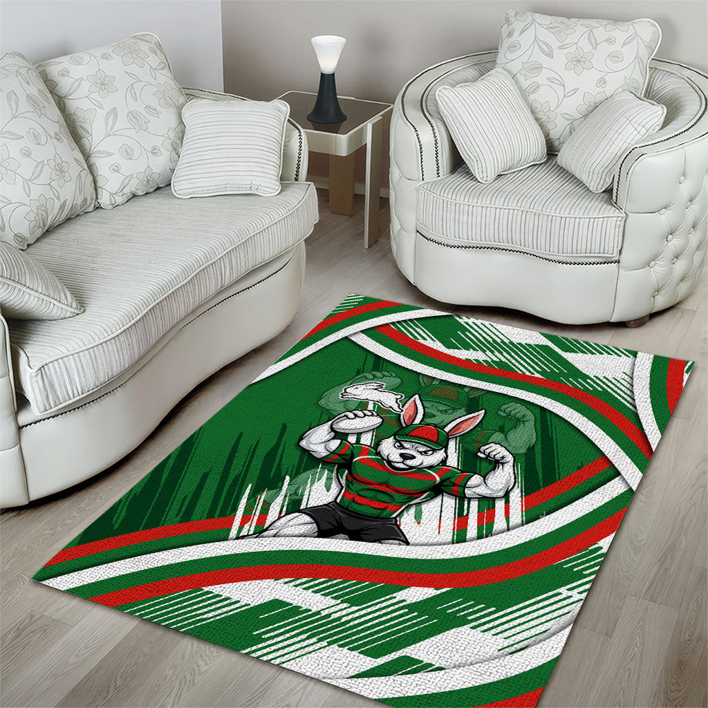 Rabbitohs Rugby Mascot Area Rug Fierce Athlete Graphic in Sports Style