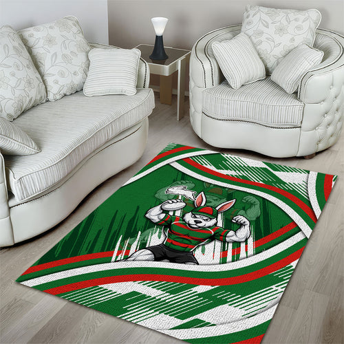 Rabbitohs Rugby Mascot Area Rug Fierce Athlete Graphic in Sports Style