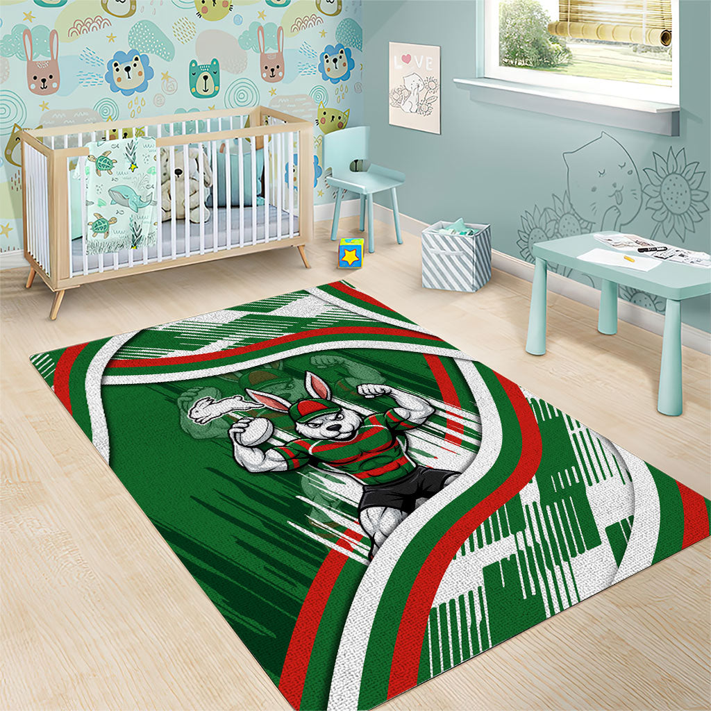 Rabbitohs Rugby Mascot Area Rug Fierce Athlete Graphic in Sports Style