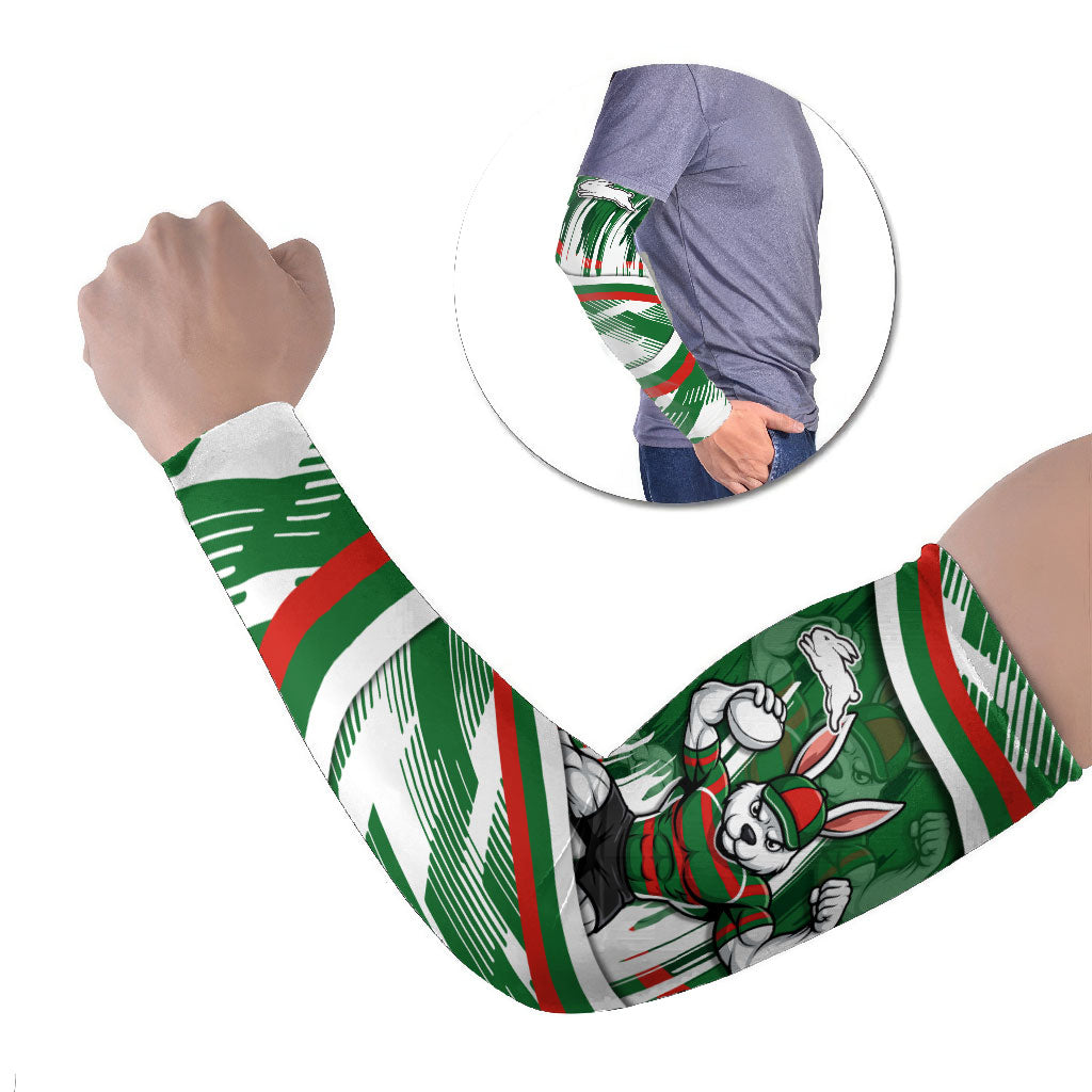 Rabbitohs Rugby Mascot Arm Sleeves Fierce Athlete Graphic in Sports Style