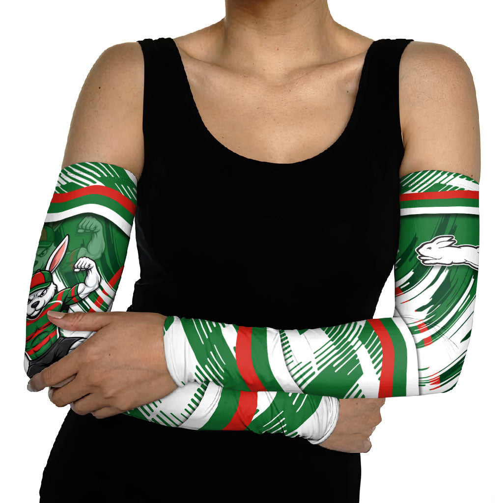 Rabbitohs Rugby Mascot Arm Sleeves Fierce Athlete Graphic in Sports Style