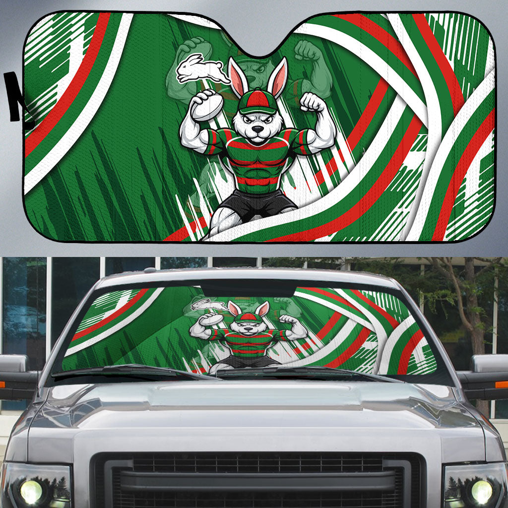 Rabbitohs Rugby Mascot Auto Sun Shade Fierce Athlete Graphic in Sports Style