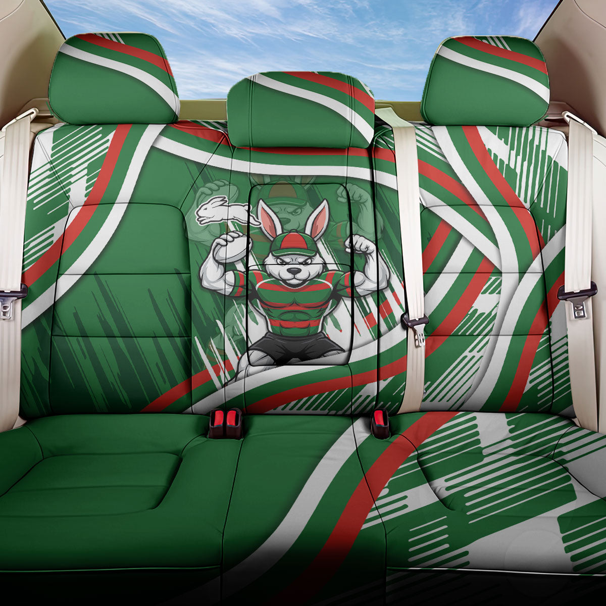 Rabbitohs Rugby Mascot Back Car Seat Cover Fierce Athlete Graphic in Sports Style