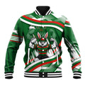 Rabbitohs Rugby Mascot Baseball Jacket Fierce Athlete Graphic in Sports Style