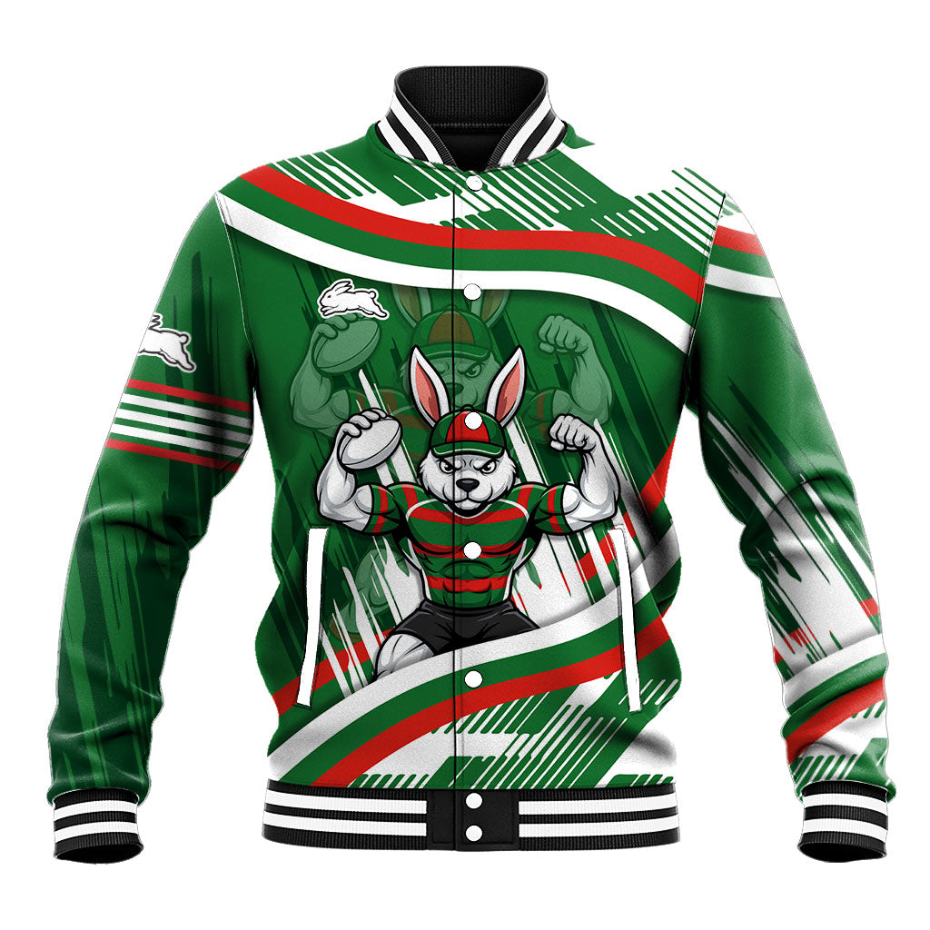 Rabbitohs Rugby Mascot Baseball Jacket Fierce Athlete Graphic in Sports Style
