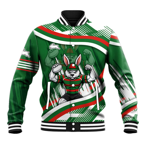 Rabbitohs Rugby Mascot Baseball Jacket Fierce Athlete Graphic in Sports Style