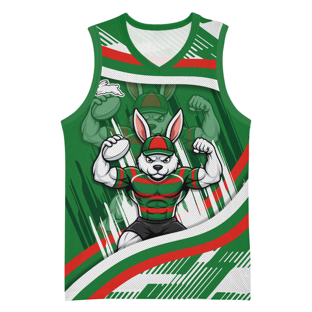 Rabbitohs Rugby Mascot Basketball Jersey Fierce Athlete Graphic in Sports Style