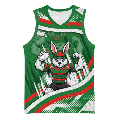 Rabbitohs Rugby Mascot Basketball Jersey Fierce Athlete Graphic in Sports Style