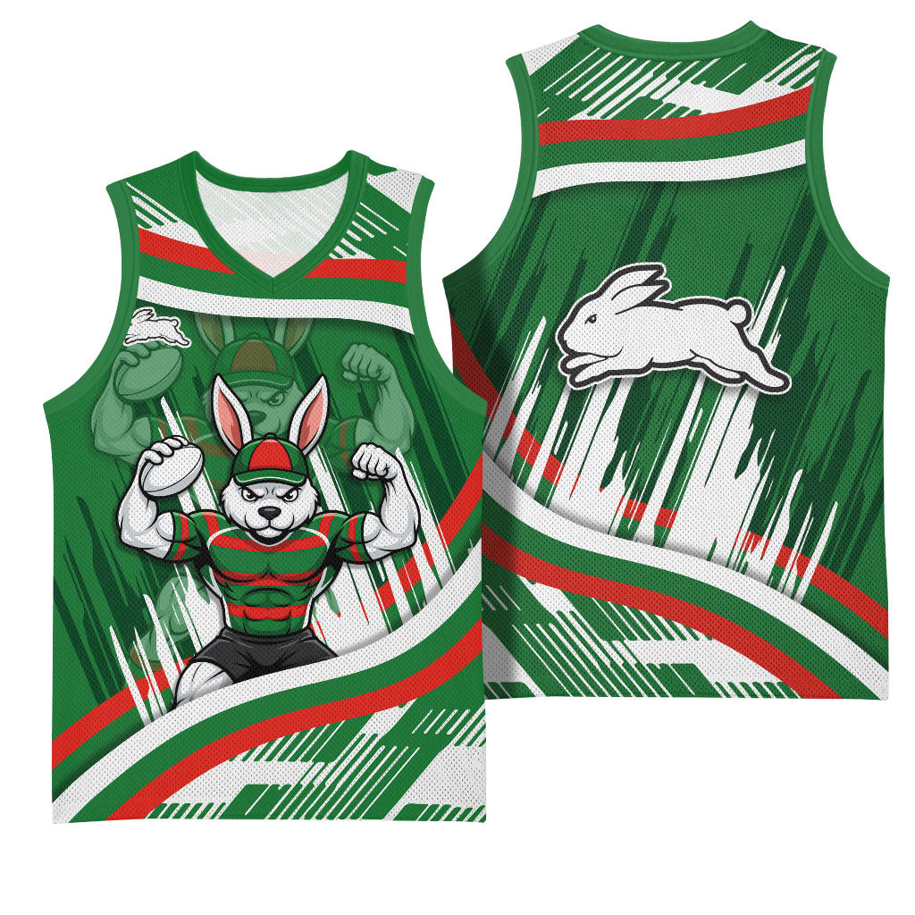 Rabbitohs Rugby Mascot Basketball Jersey Fierce Athlete Graphic in Sports Style
