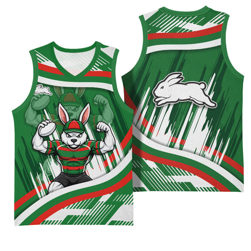 Rabbitohs Rugby Mascot Basketball Jersey Fierce Athlete Graphic in Sports Style