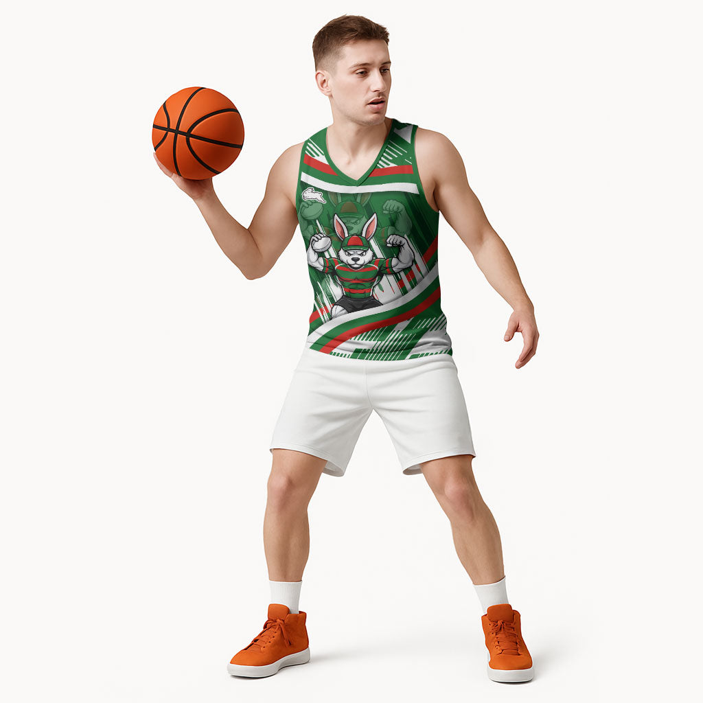 Rabbitohs Rugby Mascot Basketball Jersey Fierce Athlete Graphic in Sports Style