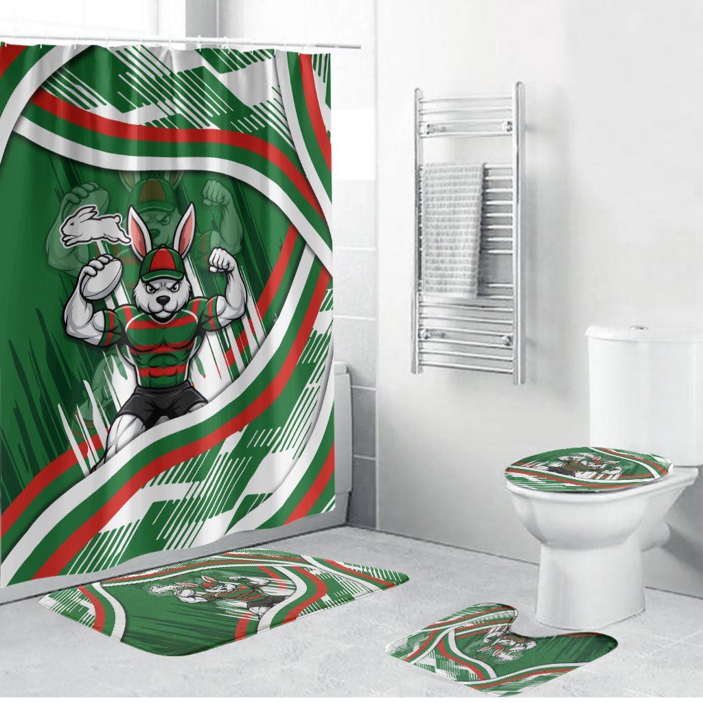 Rabbitohs Rugby Mascot Bathroom Set Fierce Athlete Graphic in Sports Style