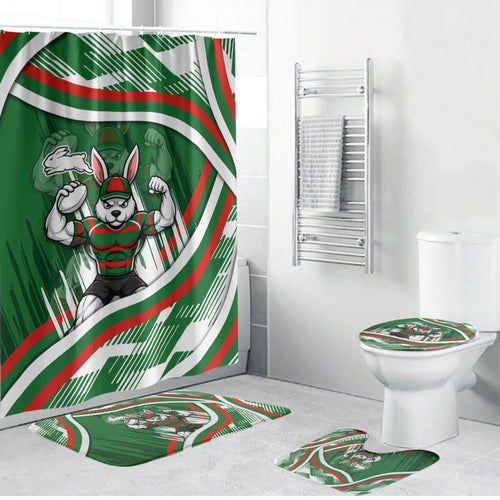 Rabbitohs Rugby Mascot Bathroom Set Fierce Athlete Graphic in Sports Style