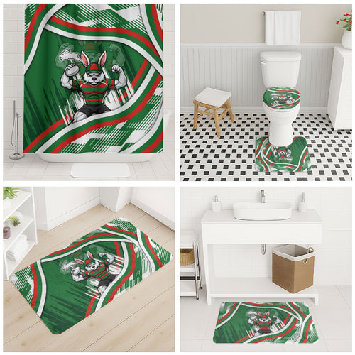 Rabbitohs Rugby Mascot Bathroom Set Fierce Athlete Graphic in Sports Style