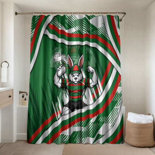 Rabbitohs Rugby Mascot Bathroom Set Fierce Athlete Graphic in Sports Style