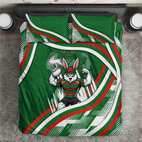 Rabbitohs Rugby Mascot Bedding Set Fierce Athlete Graphic in Sports Style