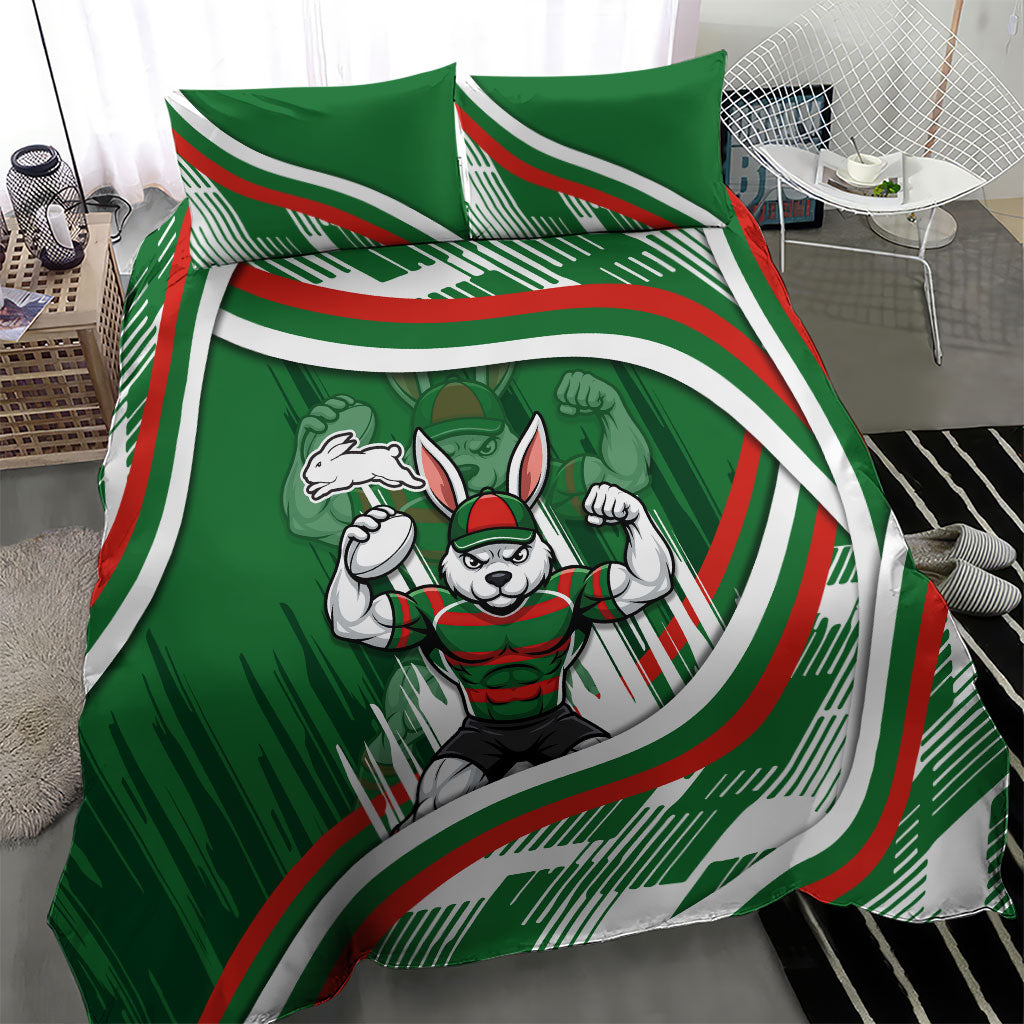 Rabbitohs Rugby Mascot Bedding Set Fierce Athlete Graphic in Sports Style