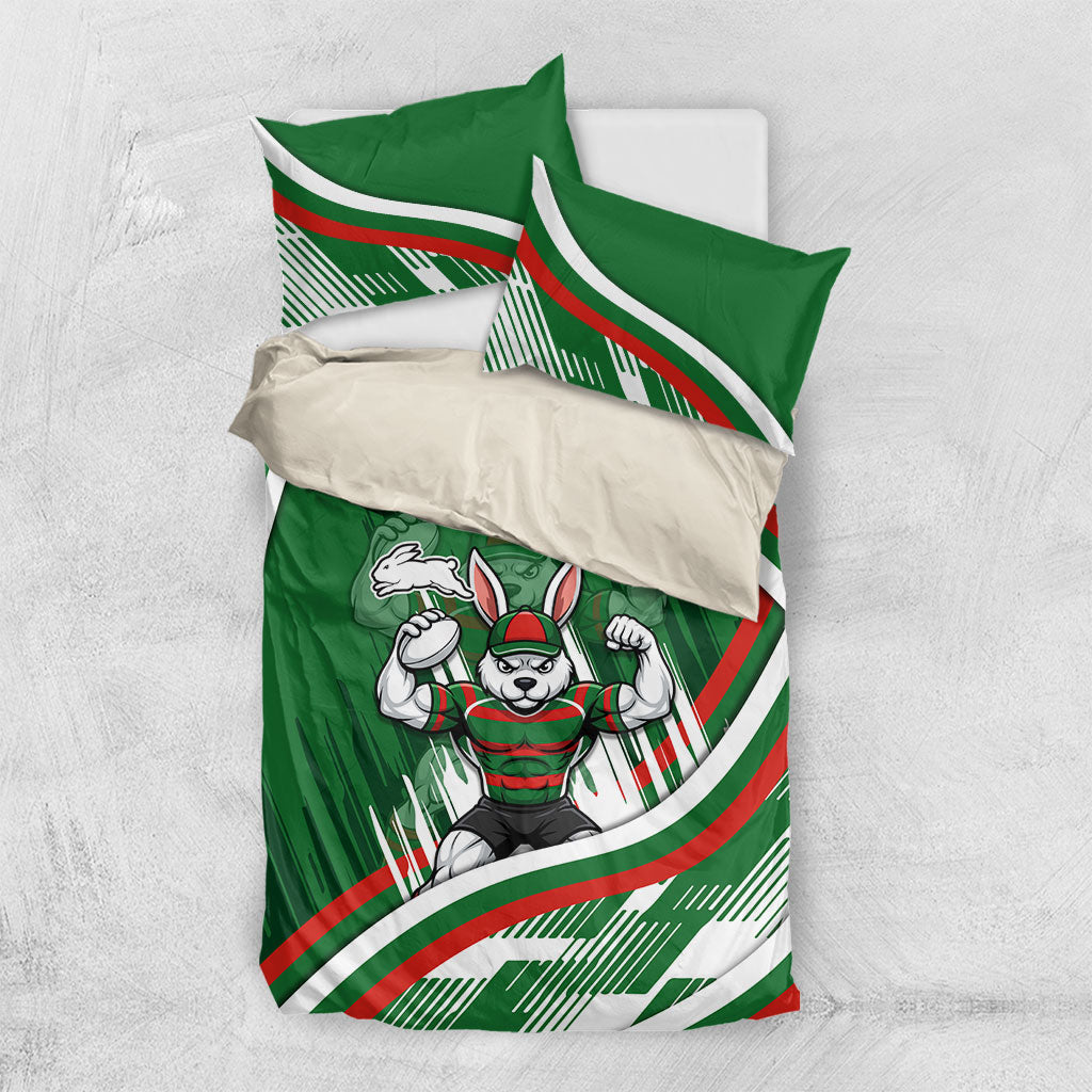 Rabbitohs Rugby Mascot Bedding Set Fierce Athlete Graphic in Sports Style