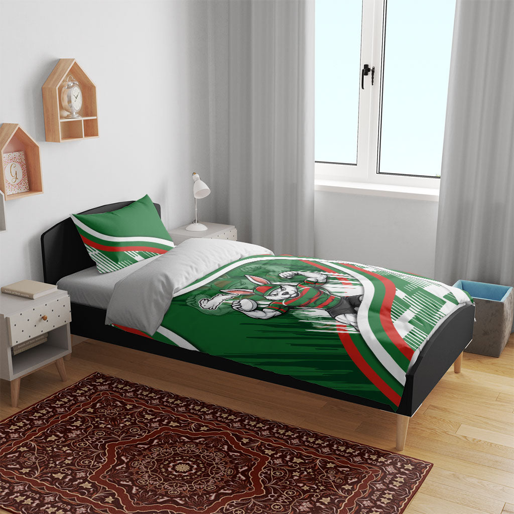 Rabbitohs Rugby Mascot Bedding Set Fierce Athlete Graphic in Sports Style