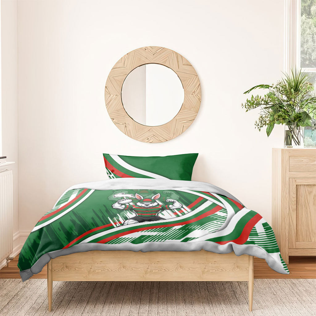 Rabbitohs Rugby Mascot Bedding Set Fierce Athlete Graphic in Sports Style