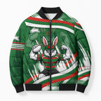 Rabbitohs Rugby Mascot Bomber Puffer Jacket Fierce Athlete Graphic in Sports Style