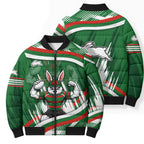 Rabbitohs Rugby Mascot Bomber Puffer Jacket Fierce Athlete Graphic in Sports Style