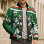 Rabbitohs Rugby Mascot Bomber Puffer Jacket Fierce Athlete Graphic in Sports Style