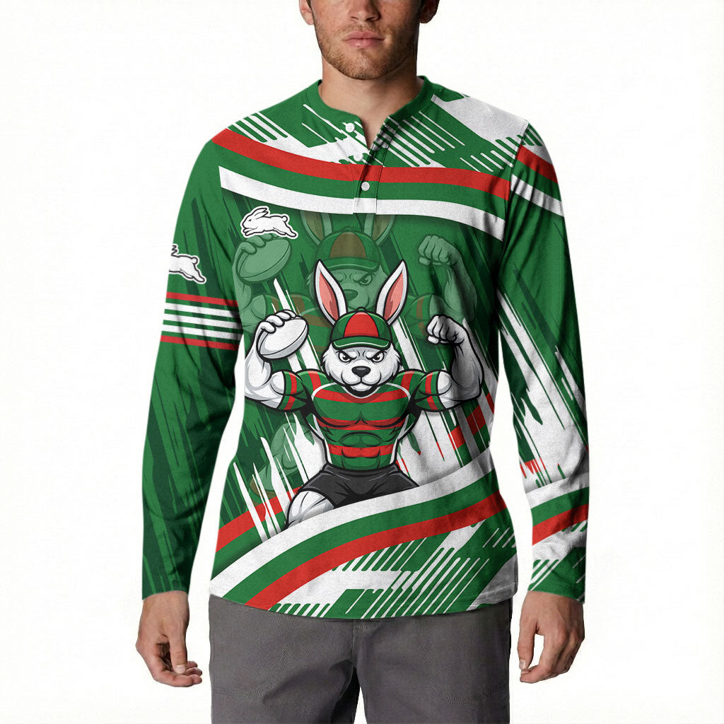 Rabbitohs Rugby Mascot Button Sweatshirt Fierce Athlete Graphic in Sports Style
