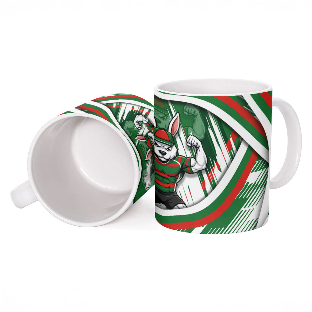 Rabbitohs Rugby Mascot Ceramic Mug Fierce Athlete Graphic in Sports Style
