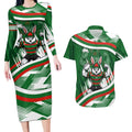 Rabbitohs Rugby Mascot Couples Matching Long Sleeve Bodycon Dress and Hawaiian Shirt Fierce Athlete Graphic in Sports Style