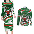 Rabbitohs Rugby Mascot Couples Matching Long Sleeve Bodycon Dress and Long Sleeve Button Shirt Fierce Athlete Graphic in Sports Style