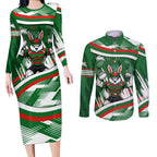 Rabbitohs Rugby Mascot Couples Matching Long Sleeve Bodycon Dress and Long Sleeve Button Shirt Fierce Athlete Graphic in Sports Style