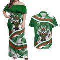 Rabbitohs Rugby Mascot Couples Matching Off Shoulder Maxi Dress and Hawaiian Shirt Fierce Athlete Graphic in Sports Style