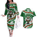 Rabbitohs Rugby Mascot Couples Matching Off The Shoulder Long Sleeve Dress and Hawaiian Shirt Fierce Athlete Graphic in Sports Style
