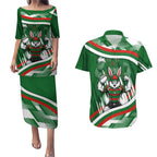 Rabbitohs Rugby Mascot Couples Matching Puletasi and Hawaiian Shirt Fierce Athlete Graphic in Sports Style