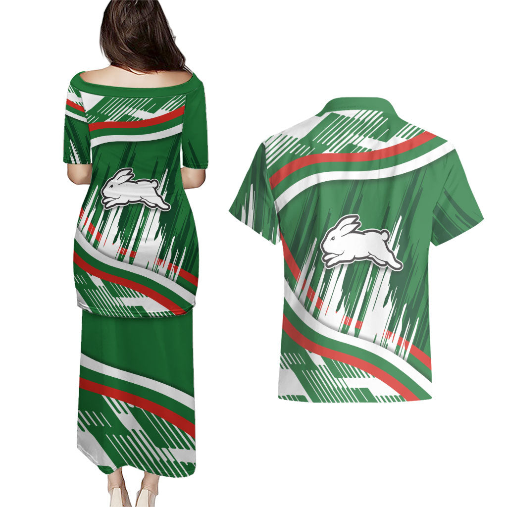 Rabbitohs Rugby Mascot Couples Matching Puletasi and Hawaiian Shirt Fierce Athlete Graphic in Sports Style