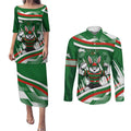 Rabbitohs Rugby Mascot Couples Matching Puletasi and Long Sleeve Button Shirt Fierce Athlete Graphic in Sports Style