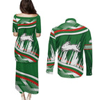 Rabbitohs Rugby Mascot Couples Matching Puletasi and Long Sleeve Button Shirt Fierce Athlete Graphic in Sports Style