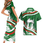 Rabbitohs Rugby Mascot Couples Matching Short Sleeve Bodycon Dress and Hawaiian Shirt Fierce Athlete Graphic in Sports Style