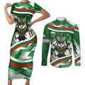 Rabbitohs Rugby Mascot Couples Matching Short Sleeve Bodycon Dress and Long Sleeve Button Shirt Fierce Athlete Graphic in Sports Style