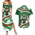 Rabbitohs Rugby Mascot Couples Matching Summer Maxi Dress and Hawaiian Shirt Fierce Athlete Graphic in Sports Style