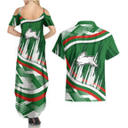 Rabbitohs Rugby Mascot Couples Matching Summer Maxi Dress and Hawaiian Shirt Fierce Athlete Graphic in Sports Style