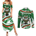 Rabbitohs Rugby Mascot Couples Matching Summer Maxi Dress and Long Sleeve Button Shirt Fierce Athlete Graphic in Sports Style