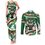 Rabbitohs Rugby Mascot Couples Matching Tank Maxi Dress and Long Sleeve Button Shirt Fierce Athlete Graphic in Sports Style