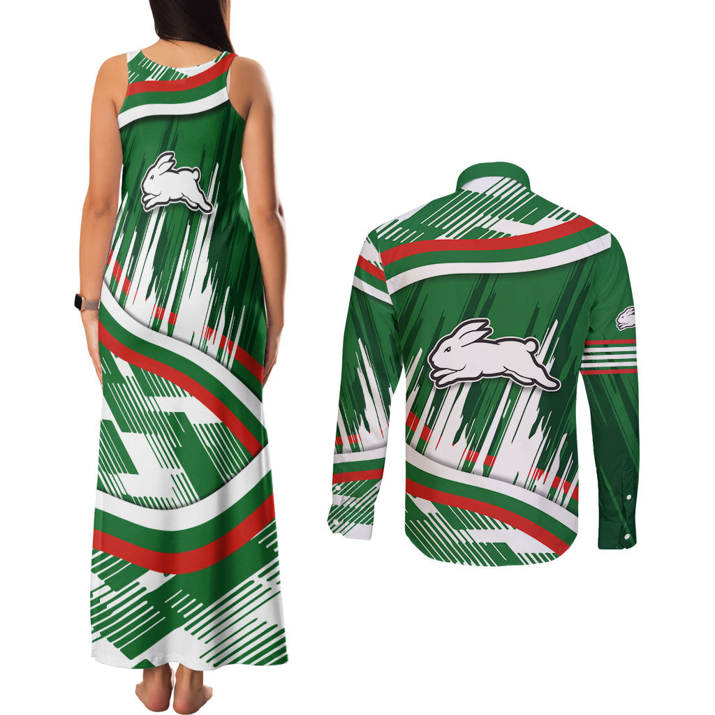 Rabbitohs Rugby Mascot Couples Matching Tank Maxi Dress and Long Sleeve Button Shirt Fierce Athlete Graphic in Sports Style