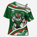 Rabbitohs Rugby Mascot Cross Shoulder Shirt Fierce Athlete Graphic in Sports Style