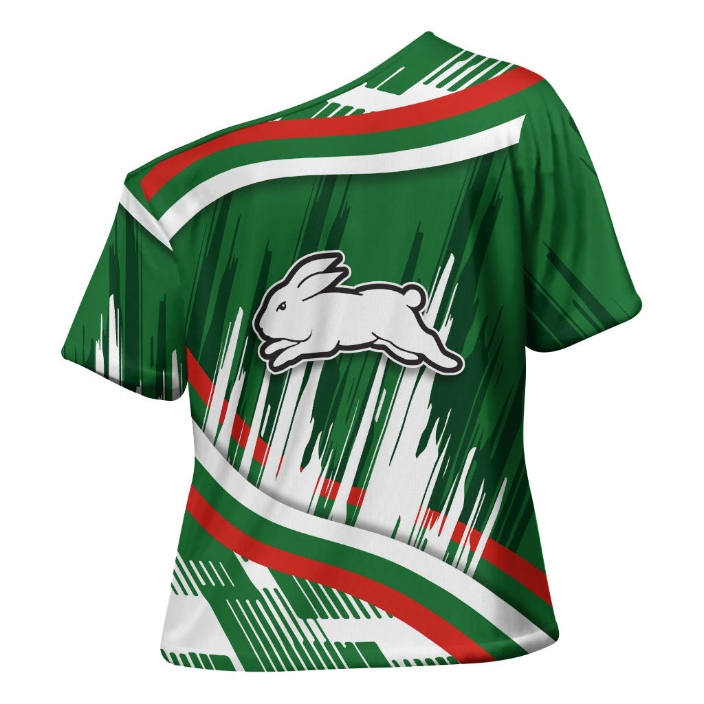 Rabbitohs Rugby Mascot Cross Shoulder Shirt Fierce Athlete Graphic in Sports Style