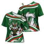 Rabbitohs Rugby Mascot Cross Shoulder Shirt Fierce Athlete Graphic in Sports Style
