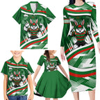 Rabbitohs Rugby Mascot Family Matching Long Sleeve Bodycon Dress and Hawaiian Shirt Fierce Athlete Graphic in Sports Style